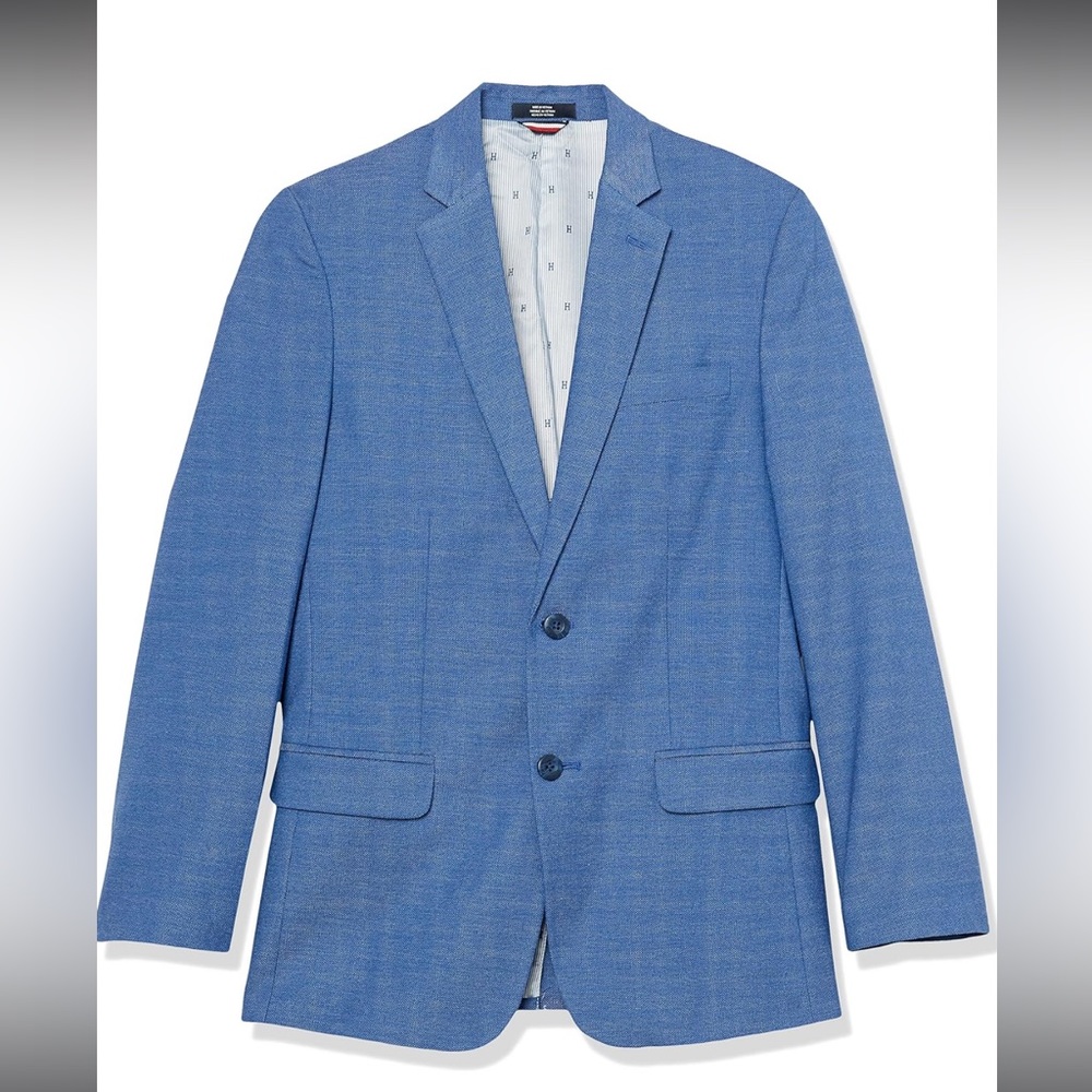 Tommy Hilfiger Blue Blazer with Notched Lapels and Structured Shoulders